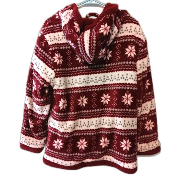 Trail Crest Fleece Hoodie M Nordic Snowflake Fair Isle Red White Sherpa Lined... - Picture 8 of 12